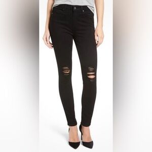 Paige Hoxton Ultra Skinny Jeans Black Destructed Mid-Rise Size 25